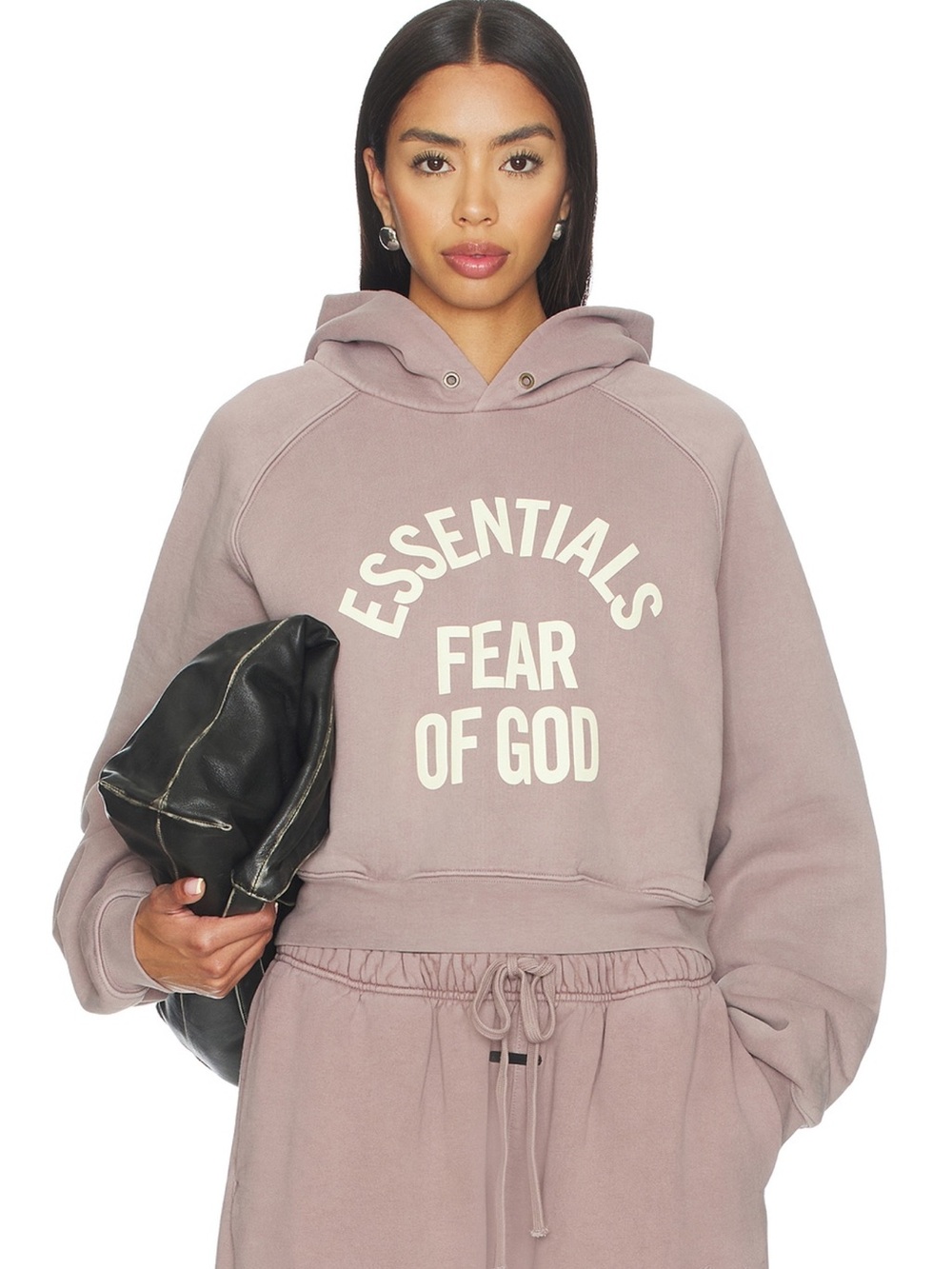 Fear of God Essentials Women's Mauve Crop Hoodie with Cream Logo